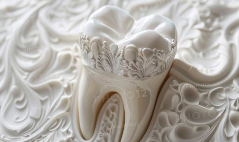 Decorated artificial tooth on a white background AI generated