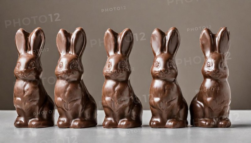 Row of chocolate bunnies in symmetrical arrangement, Easter symbol, AI generated, AI generated