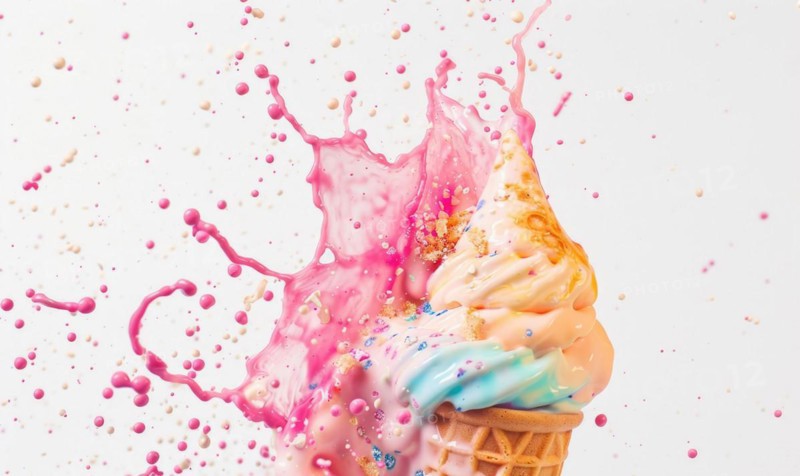 Ice cream cone explosion on white background AI generated