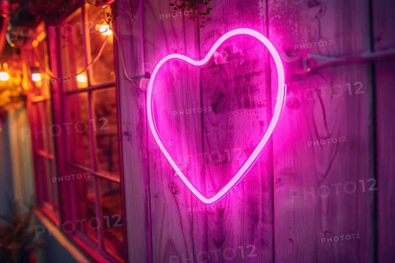 Pink heart shaped neon sign on wall. KI generiert, generiert, AI generated