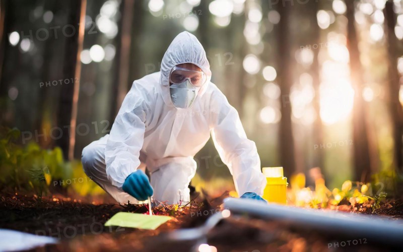 Securing evidence at a crime scene in the forest, KTU, forensic investigation by the criminal investigation department, KI generated, AI generated