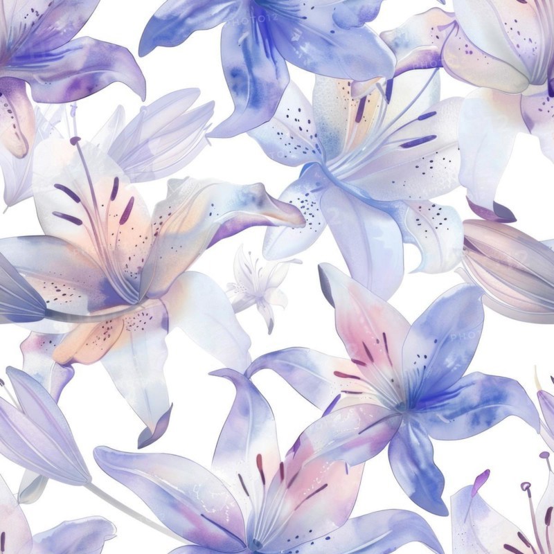 Seamless watercolor pattern with lily blossoms in pastel tones AI generated