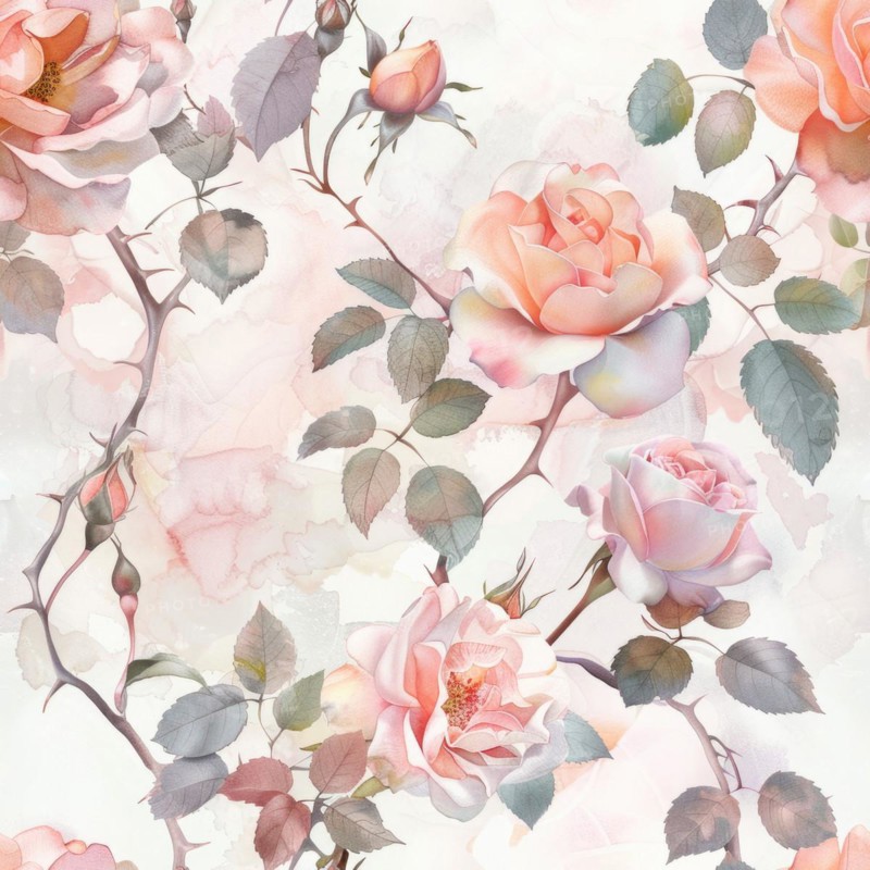 Seamless watercolor pattern with rose blossoms in pastel tones AI generated