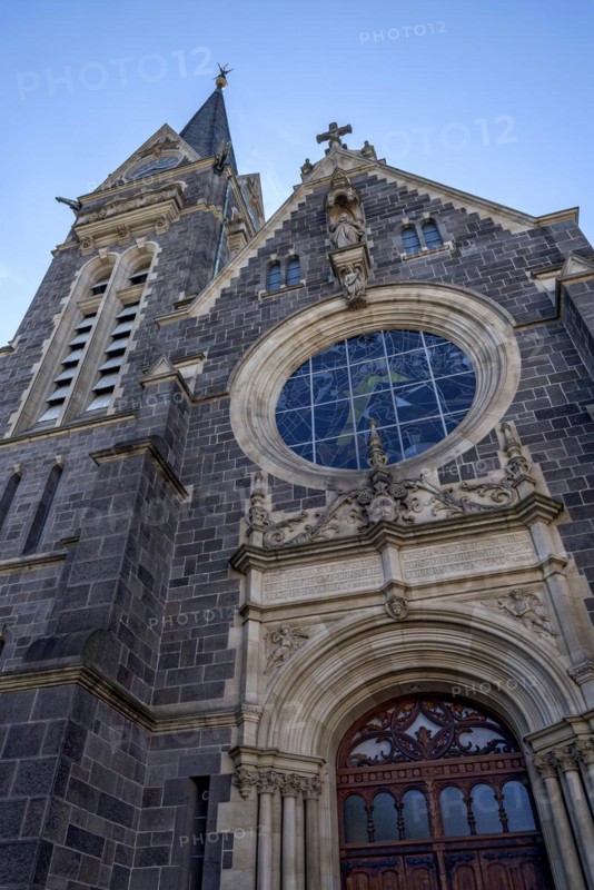 St John's Church, Neo-Gothic and Neo-Renaissance, Portal and rose window, Old Town, Giessen, Giessen, Hesse, Germany, Europe