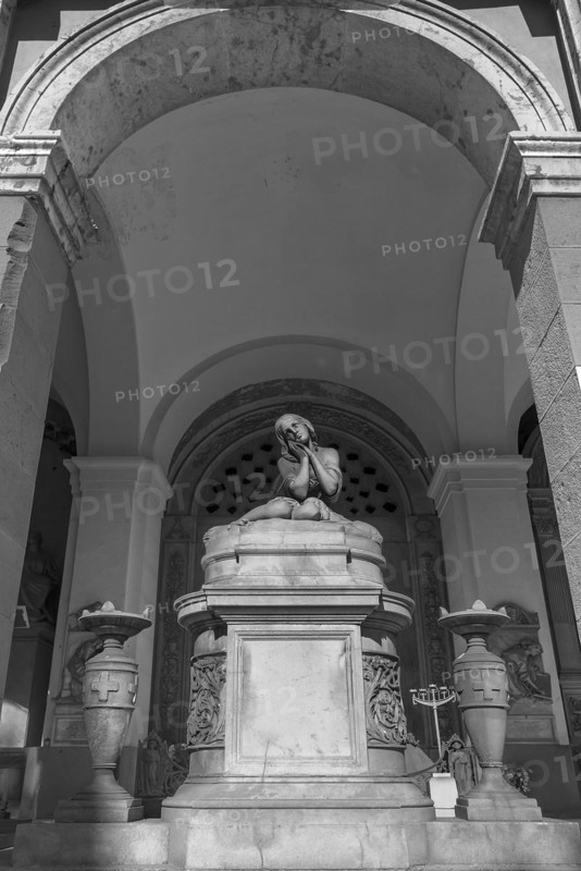 Sculpture in a hall at the Monumental Cemetery, Cimitero monumentale di Staglieno), Genoa, Italy, Europe