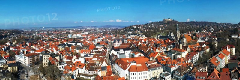 Aerial view of Coburg with a view of the historic old town centre. Dingolfing, Upper Franconia, Bavaria, Germany, Europe