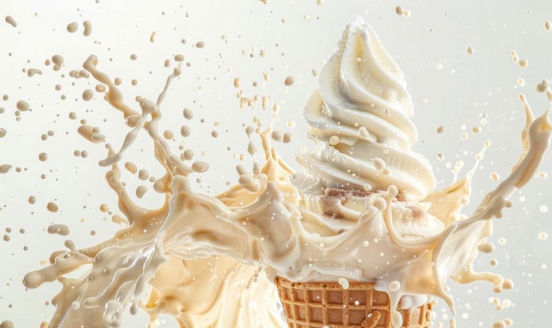 Ice cream cone explosion on white background AI generated