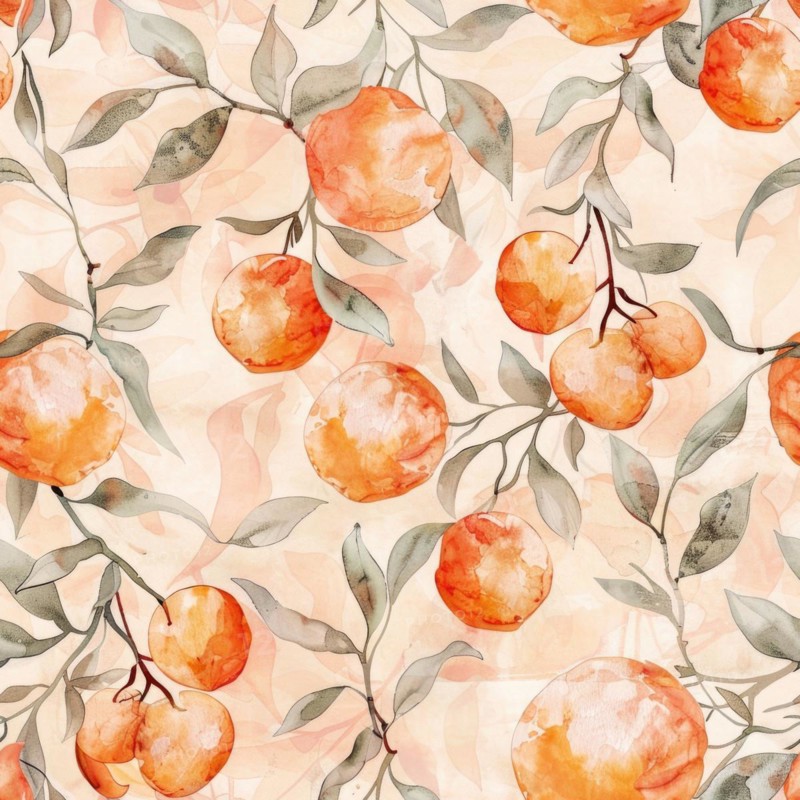 Watercolor seamless pattern with oranges and green leaves AI generated