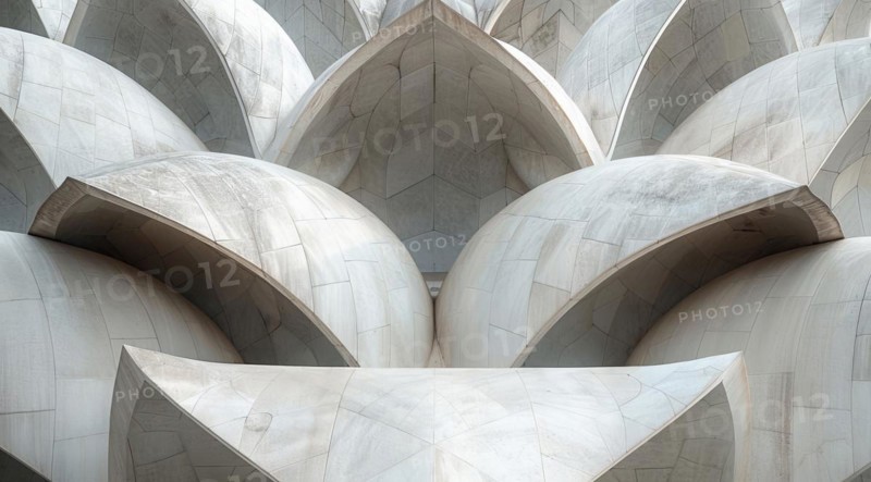 Abstract, curved architectural detail of Lotus temple in monochrome tones, ai generated, AI generated