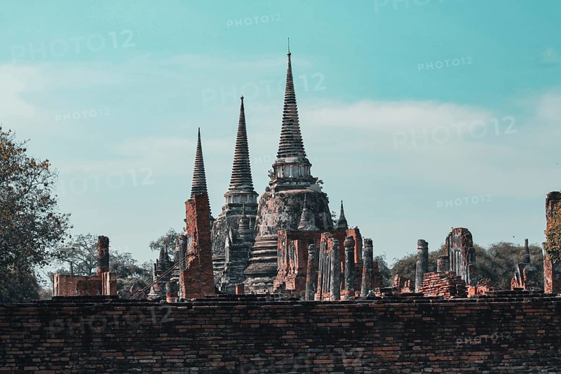 Old ruins in Wat Mahathat inside the famous heritage site of Ayutthaya Historical Park in Thailand. Ayutthaya, Thailand, Asia