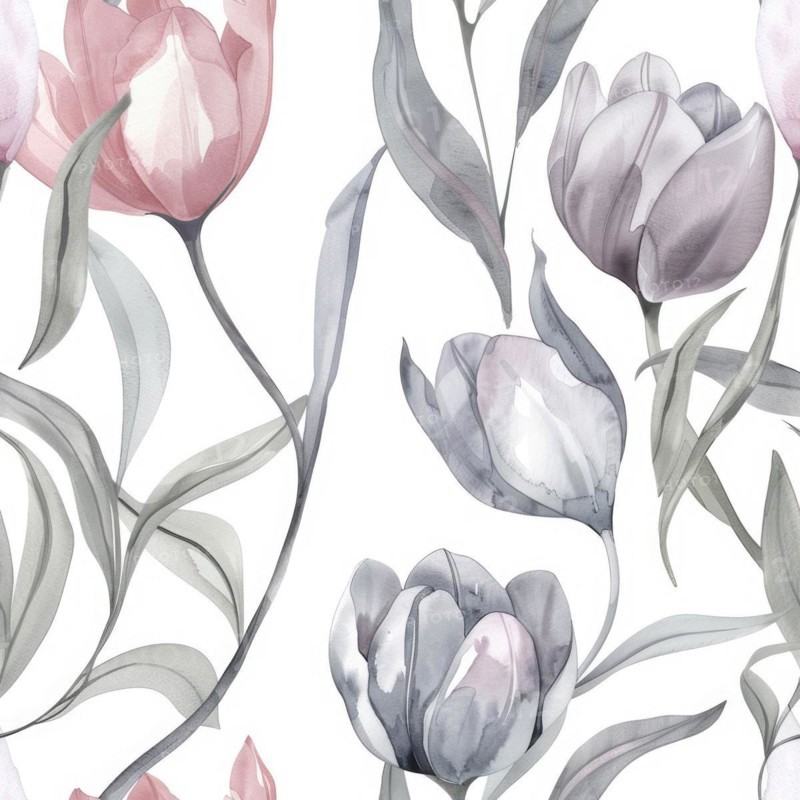 Seamless tulip watercolor flowers pattern AI generated