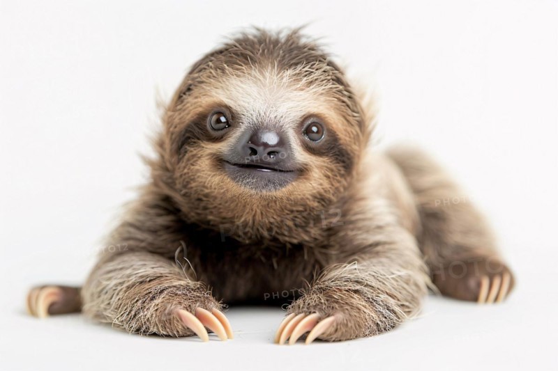 Cute baby sloth on white studio background. KI generiert, generiert, AI generated
