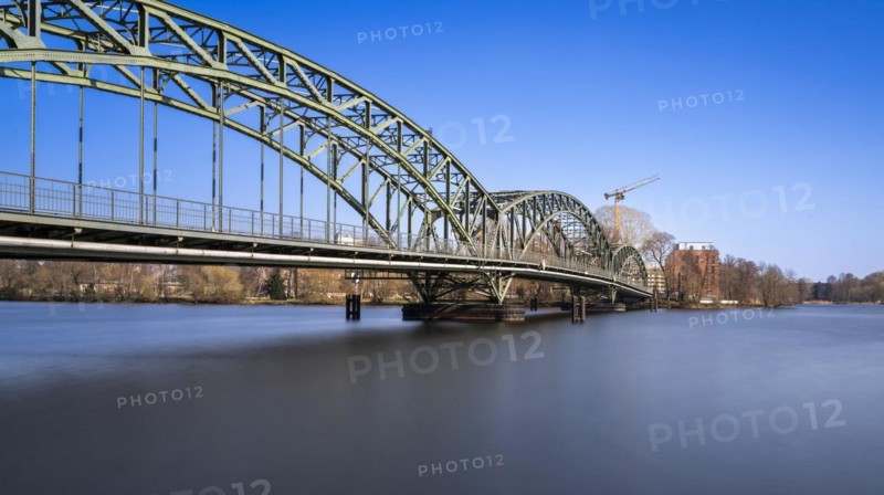 Long exposure, the Havel at the Eiswerder Bridge in Berlin-Spandau, Germany, Europe