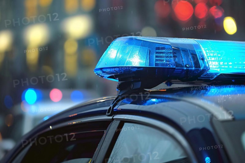 Close up of blue police car light. KI generiert, generiert, AI generated