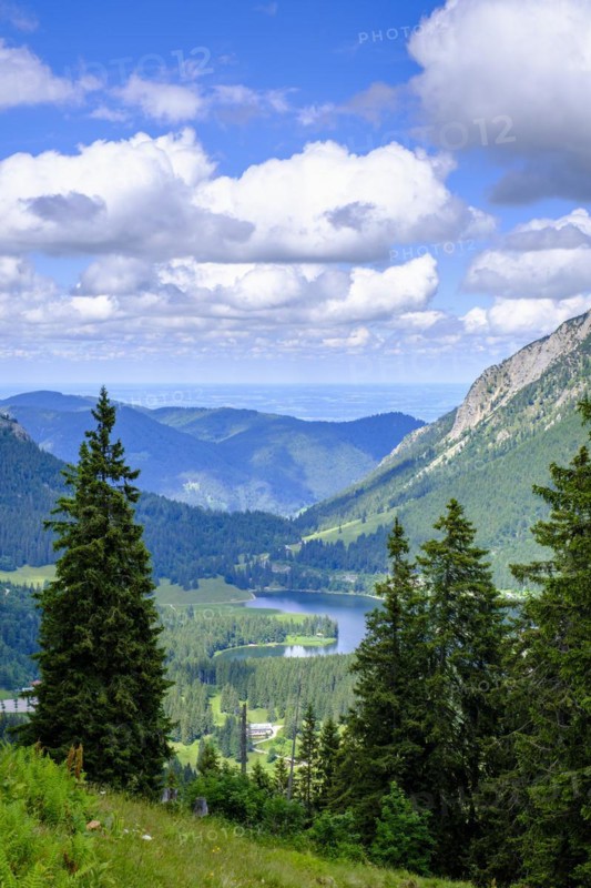 View from the Stolzenberg, Spitzingsee area, Bavarian local mountains, Alps, Upper Bavaria, Bavaria, Germany, Europe