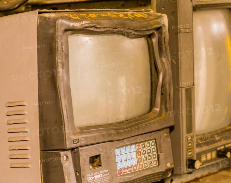 Old dilapidated CRT course plotter display on board submarine at Unification park in Gangneung, South Korea, Asia