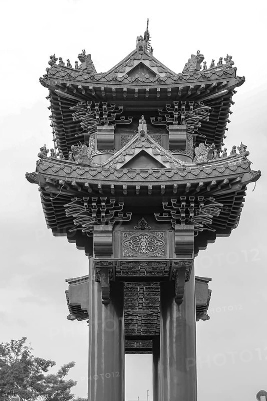 Odeon Circle or Wongwian Odeon and Chinese gate in Yaowarat Road or Chinatown in Bangkok City, Thailand, Asia