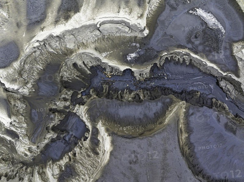 Mud pot, Fjallabak Nature Reserve, drone shot, Sudurland, Iceland, Europe