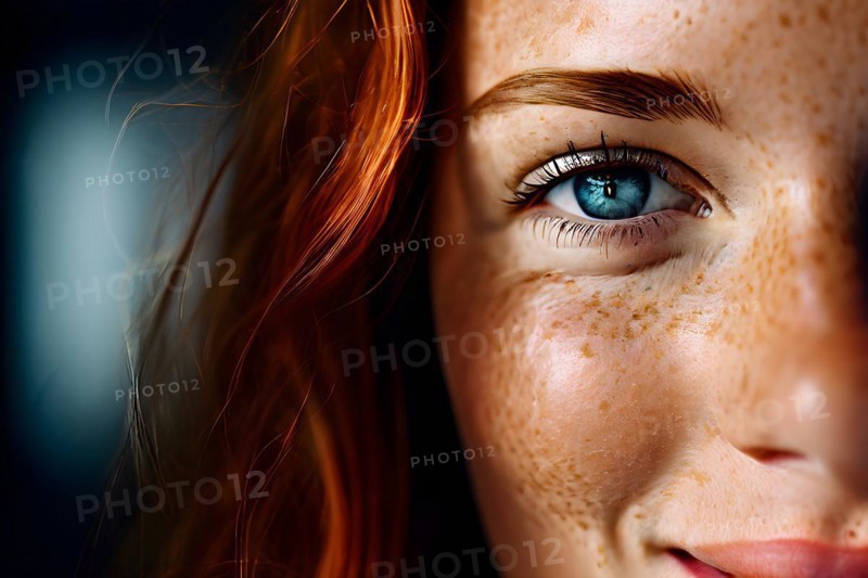 Face showing laughter lines freckles and the natural texture of skin, AI generated