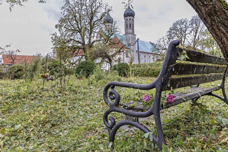 Destroyed garden in Benediktbeuern monastery, hail, storm, climate change, Bavaria, Germany, Europe