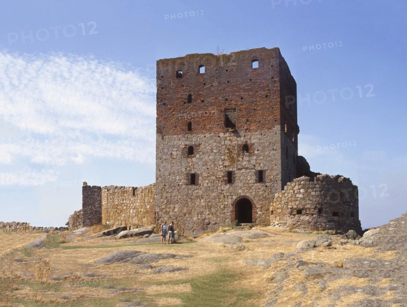 The tower in Hammershus, Scandinavia's largest medieval fortification and is one of the largest medieval fortifications in Northern Europe. Now ruin and located on the island Bornholm, Denmark, Baltic Sea, Scandinavia. Scanned 6x6 slide, Europe