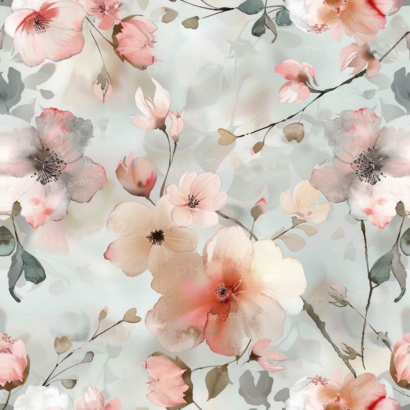 Floral watercolor pattern with delicate roses and foliage AI generated