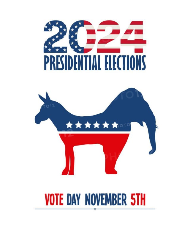2024 Presidential vector template with republicans and democrats symbols over white background