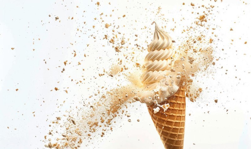Ice cream cone explosion on white background AI generated