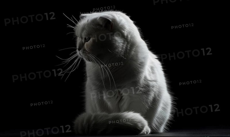 Silhouette of an elegant cat against a stark black background AI generated