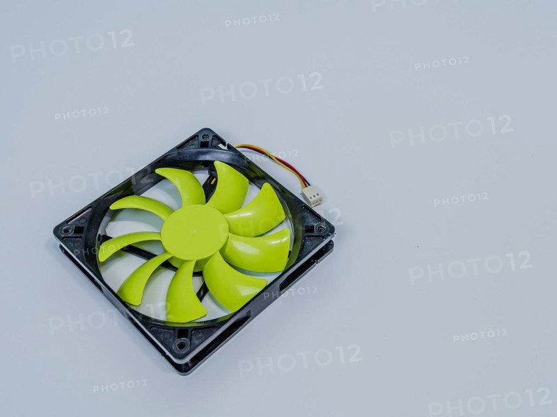 Green 120mm computer case fan with black frame and 3 prong pin power connection
