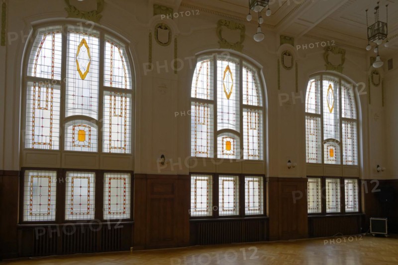 Interior view, window, hall, Janacek Academy of Music and Performing Arts, Brno, Brno, Jihomoravsky kraj, Czech Republic, Europe