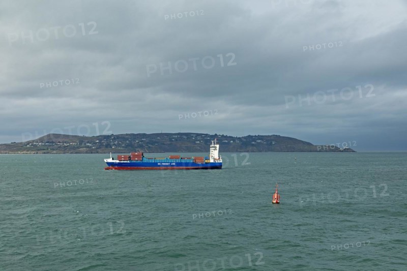 Container ship arrives at the harbour, Howth Peninsula, Dublin, Republic of Ireland