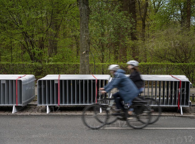 Barrier fences provided for a running event, Strasse des 17. Juni, Berlin, Germany, Europe