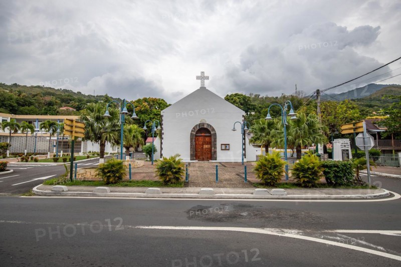 Deshaies, historic Caribbean wooden building of a street in Guadeloupe, Caribbean, French Antilles