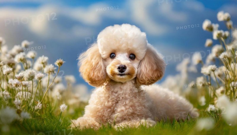 KI generated, animals, mammals, dog, domestic dogs (Canis lupus familiaris), apricot, cream-coloured
