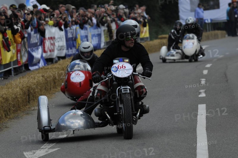 Motorbike with sidecar in action on a race track with spectators, SOLITUDE REVIVAL 2011, Stuttgart, Baden-Wuerttemberg, Germany, Europe