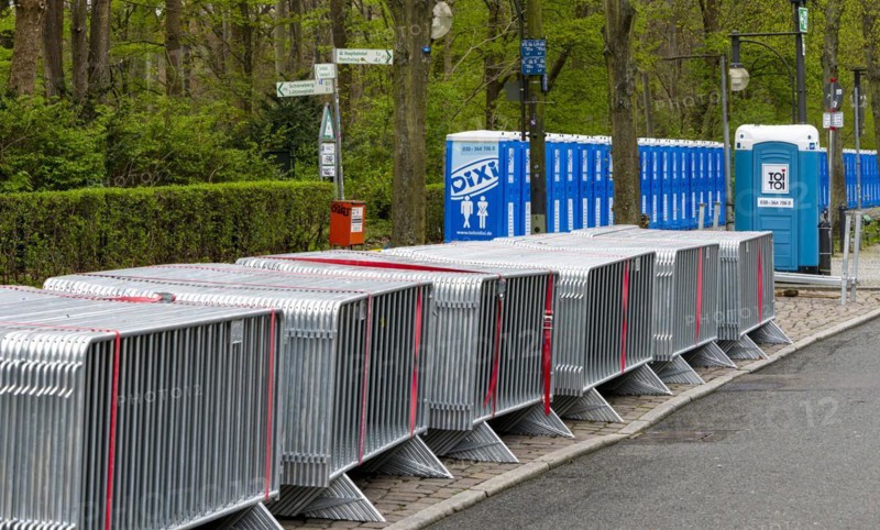 Barrier fences provided for a running event, Strasse des 17. Juni, Berlin, Germany, Europe