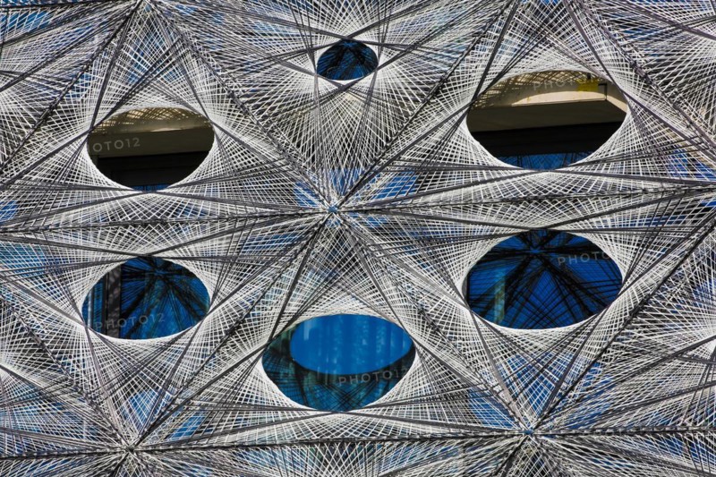 Reutlingen University, Reutlingen University, Texoversum, German University Building Award 2024 for TEXOVERSUM, modern architecture, facade made of carbon and glass fibres, mesh, innovative, identity-creating, unique facade, campus, place of learning, special, extraordinary new building for textile courses, light, airy, airy, holes, detail, architectural eye-catcher, Reutlingen, Baden-Wuerttemberg, Germany, Europe