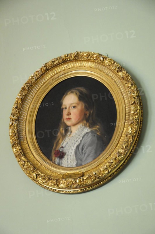 Langenburg Castle, Portrait of a young girl in a round gold frame, Langenburg Castle, Langenburg, Baden-Wuerttemberg, Germany, Europe