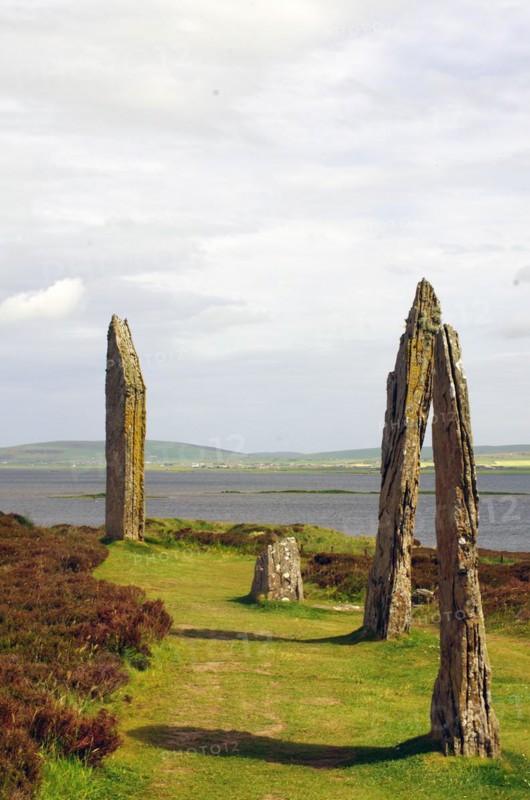 Standing stones from the Stone Age on a green meadow, Unesco World Heritage Site, Ring of Brodgar, Stromness, Orkney Islands, Scotland, UK