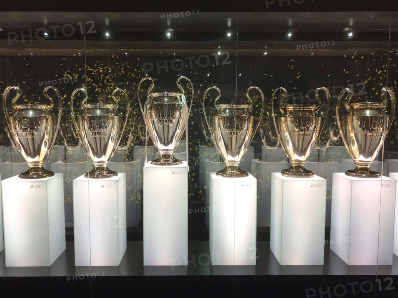 Football stadium Estadio Santiago Bernabeu, Champions League trophies, Real Madrid, Madrid, Spain, Europe