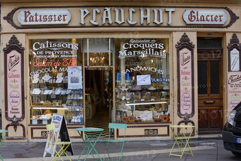 Marseille, Traditional French sweet shop with signs and window display, Marseille, Departement Bouches-du-Rhone, Region Provence-Alpes-Cote d'Azur, France, Europe