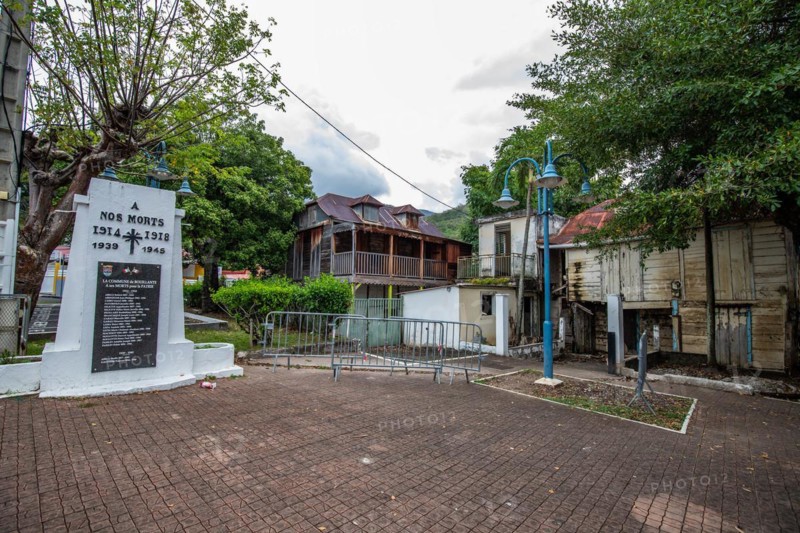 Deshaies, historic Caribbean wooden building of a street in Guadeloupe, Caribbean, French Antilles