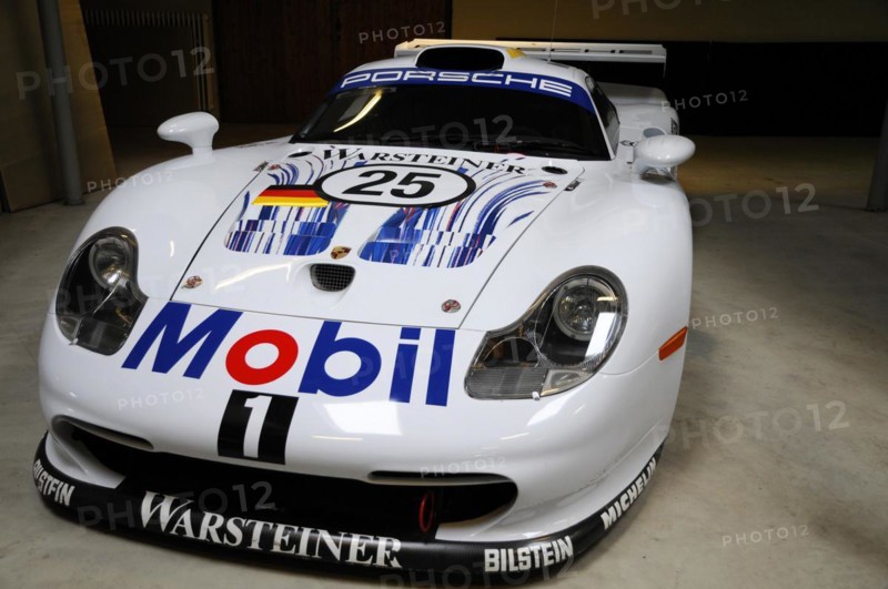 Deutsches Automuseum Langenburg, A white Porsche racing car with sponsor logos on display in a car museum, Deutsches Automuseum Langenburg, Langenburg, Baden-Wuerttemberg, Germany, Europe