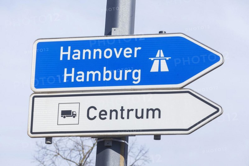 Signposts to the motorway, traffic signs, Germany, Europe