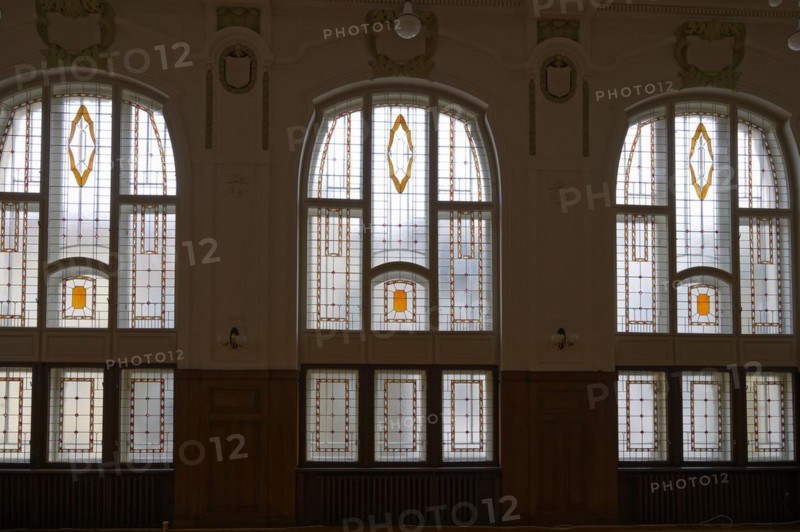 Interior view, window, hall, Janacek Academy of Music and Performing Arts, Brno, Brno, Jihomoravsky kraj, Czech Republic, Europe