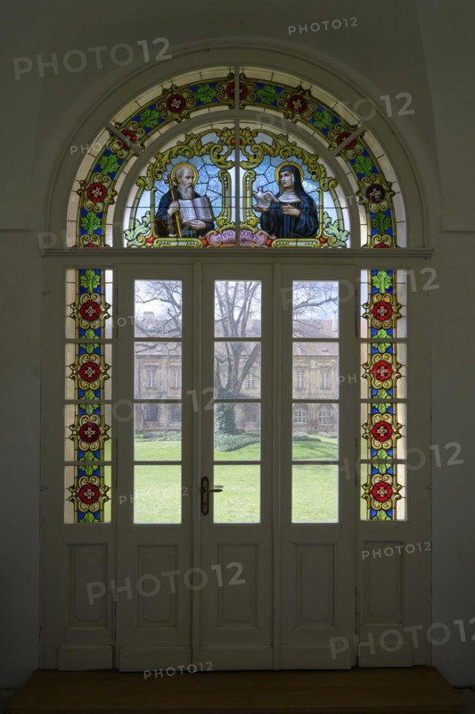 Interior view, door, cloister, Benedictine monastery Rajhrad, Loucka, Rajhrad, Jihomoravsky kraj, Czech Republic, Europe