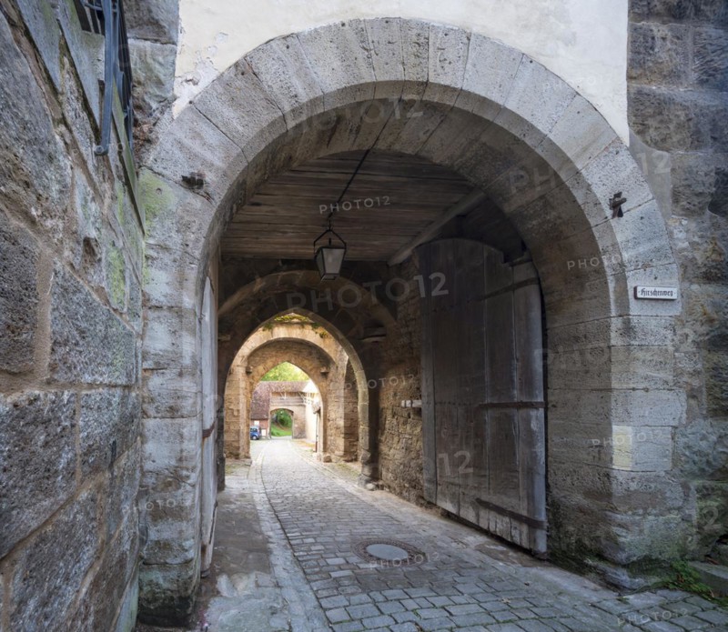 View through the Kobolzell Gate, Rothenburg ob der Tauber, Middle Franconia, Bavaria, Germany, Europe