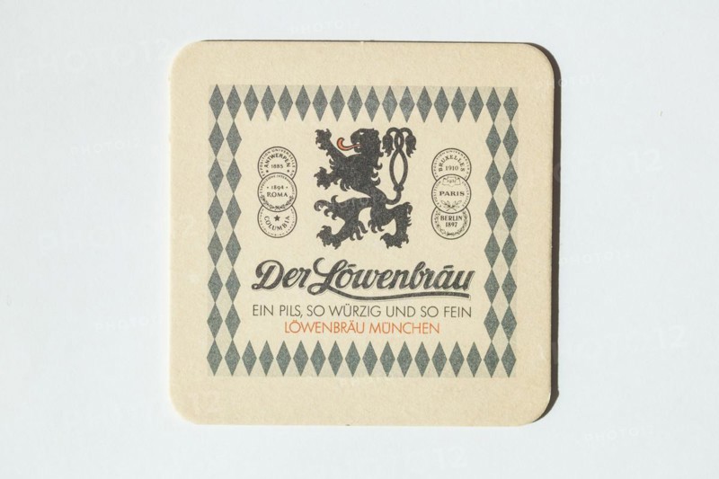 Old beer mat of the Loewenbraeu brewery, Germany, Europe