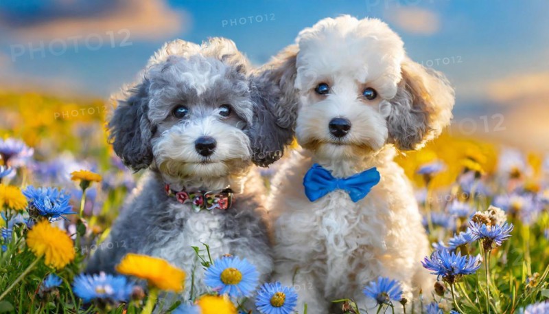 AI generated, animals, mammals, dog, domestic dogs (Canis lupus familiaris), two animals, white, silver